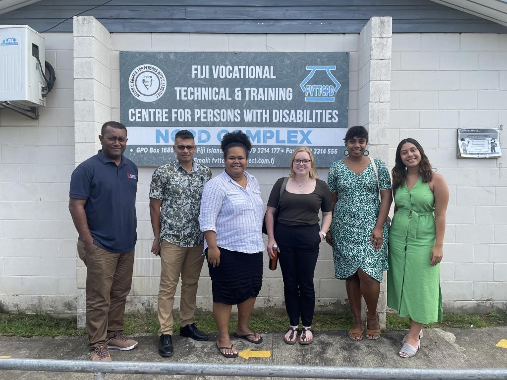 Members of the Pacific UN Communications Group and the Pacific Disability Forum pose for a photo following a field trip to the Fiji Vocational Technical and Training Centre for Persons with Disabilities.