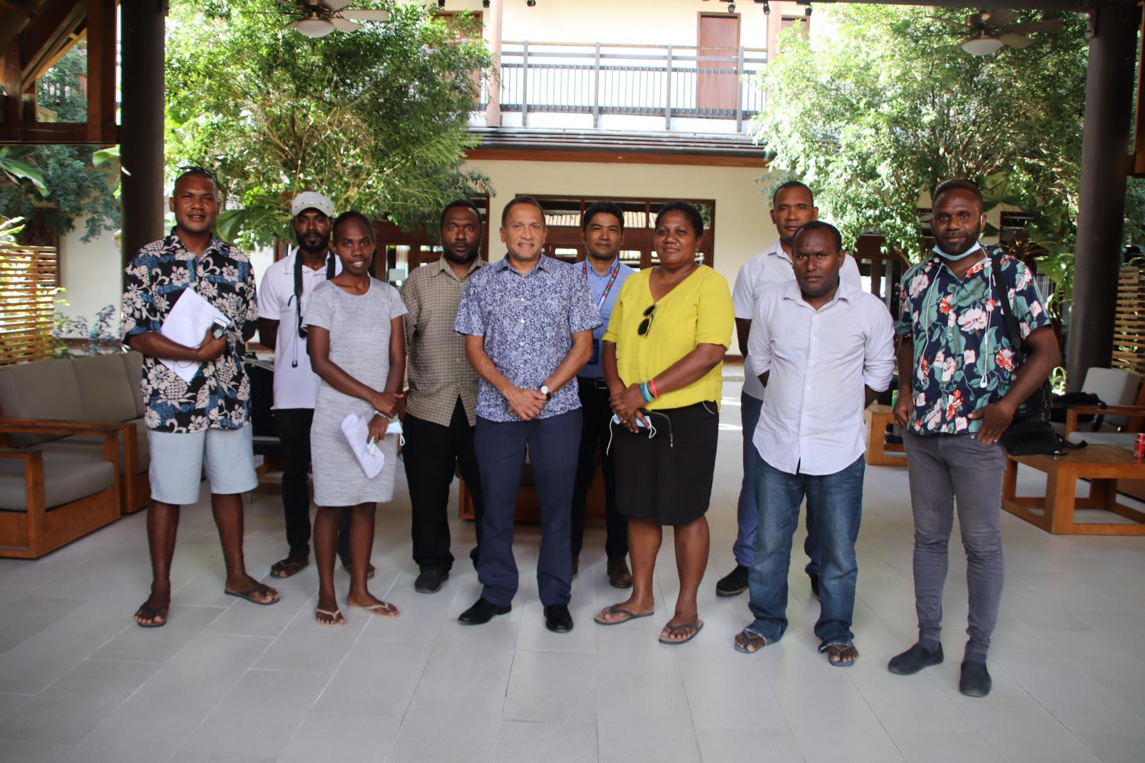 UN Resident Coordinator to Fiji, Solomon Islands, Tonga, Tuvalu and Vanuatu, Sanaka Samarasinha, in the Solomon Islands earlier this year with local journalists after a press conference. On Democracy Day, we join hands for freedom, and to protect the rights of all people, everywhere.
