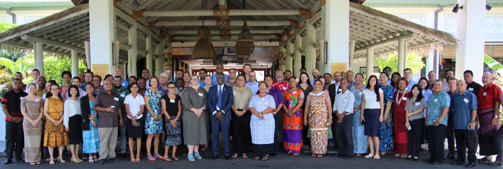 Meeting participants pose for a photo at the Pacific Resilience Partnership workshop in Nadi. The workshop convened regional and national partners to discuss anticipatory action and the role it can play in reducing impacts of disasters and crises before they occur.