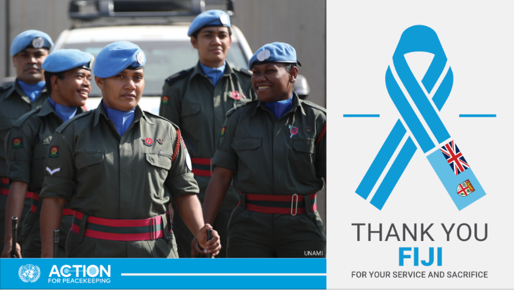 Fijian UN Peacekeepers share a light moment with each other while on mission.