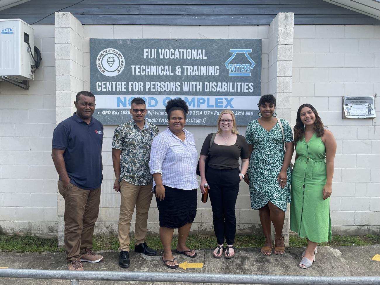 Members of the Pacific UN Communications Group and the Pacific Disability Forum pose for a photo following a field trip to the Fiji Vocational Technical and Training Centre for Persons with Disabilities.  