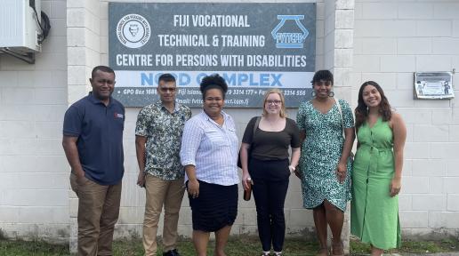 Members of the Pacific UN Communications Group and the Pacific Disability Forum pose for a photo following a field trip to the Fiji Vocational Technical and Training Centre for Persons with Disabilities.  